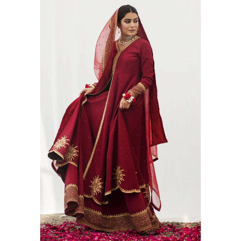 RED OPEN CUT ANARKALI OUTFIT | DYOT