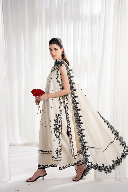 IVORY & BLACK LUXURY EMBROIDERED 3PCS SET NPA3-25422 (EID 2025 READY TO WEAR) | Zaib (RTS)