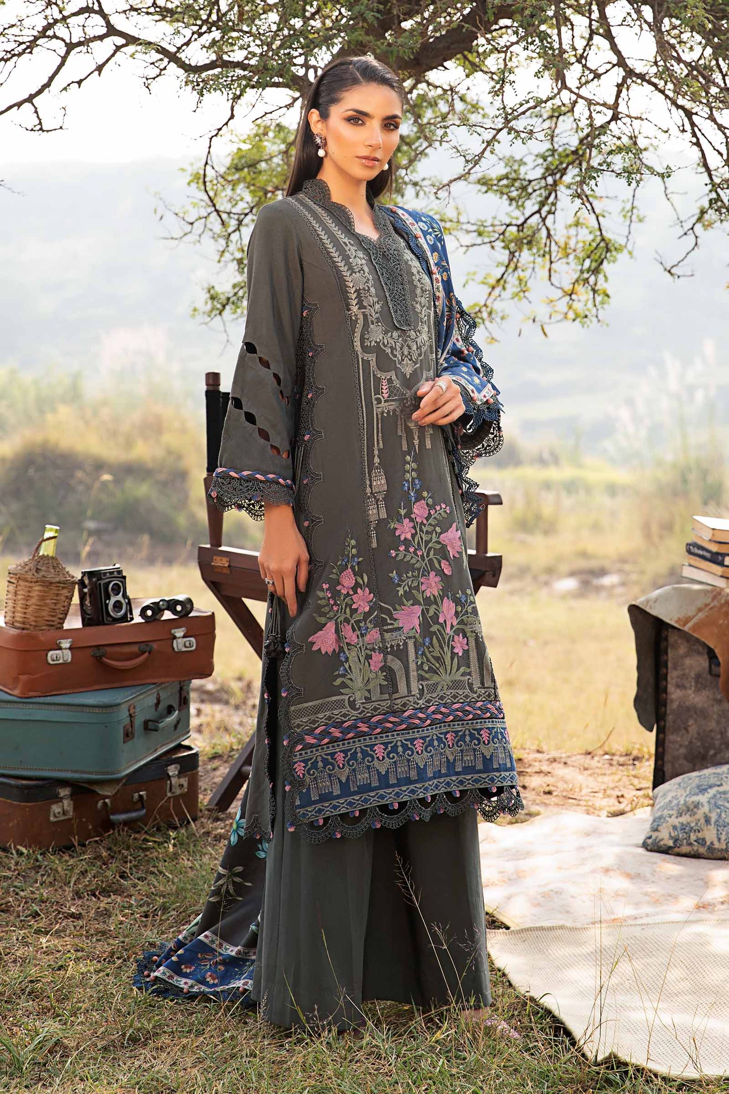 Maria.B Mprints'24 - 3 Piece Unstitched Printed Linen Suit | MPT-2401-A