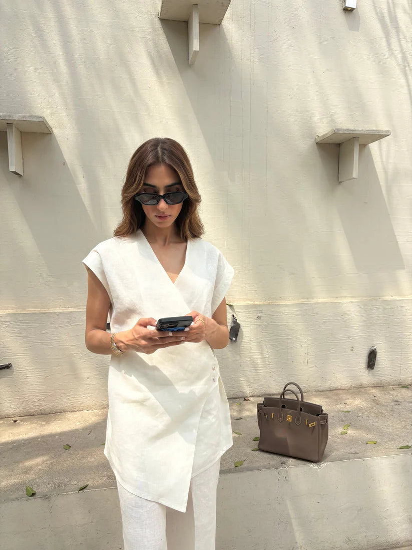 WHITE LINEN VEST SET | Sak Atelier