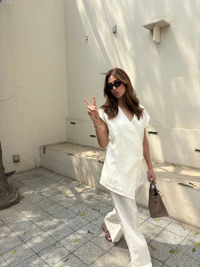WHITE LINEN VEST SET | Sak Atelier
