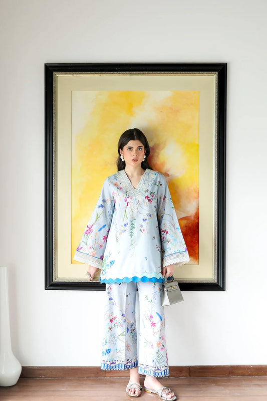 Zaib Staycation '25 - ICE BLUE LILY SET LUXURY PRINTED & EMBROIDERED (NPA2-25313)