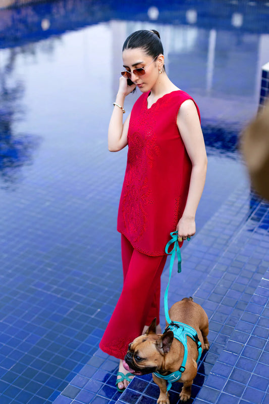 Zaib Staycation '25 - RASPBERRY RED LUXURY EMBROIDERED 2PCS SET (NPA2-25301)