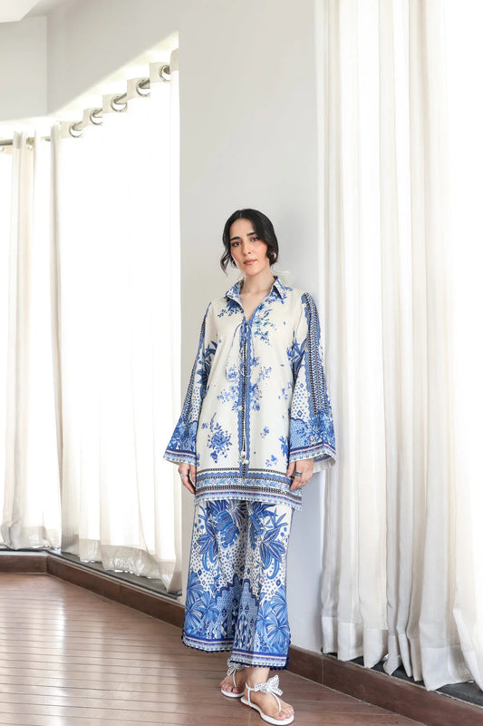 Zaib Staycation '25 - OFF-WHITE & BLUE LUXURY PRINTED 2PCS SET (NPA2-25308)