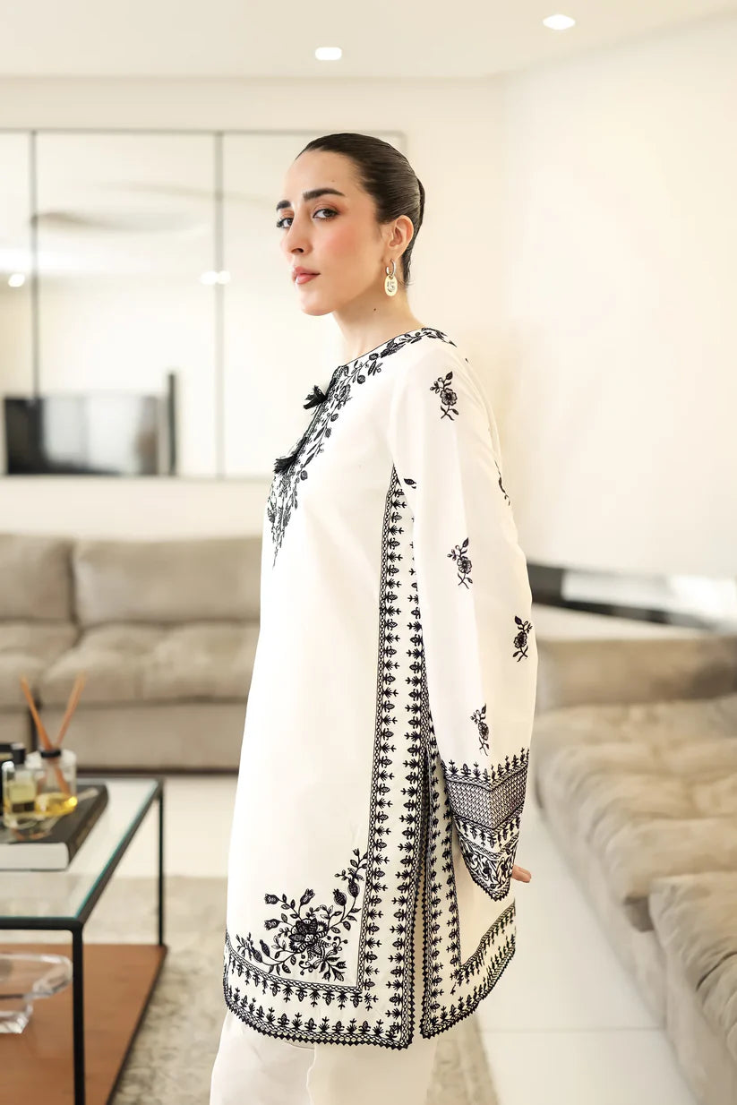Zaib Staycation '25 - Off-White & Black Luxury Embroidered Farshi Set (NPA2-25302)