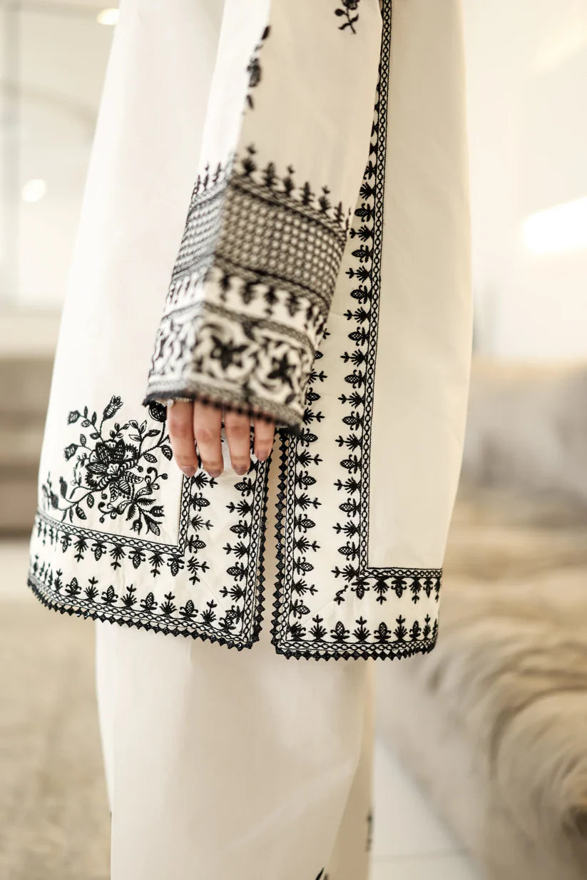Zaib Staycation '25 - Off-White & Black Luxury Embroidered Farshi Set (NPA2-25302)