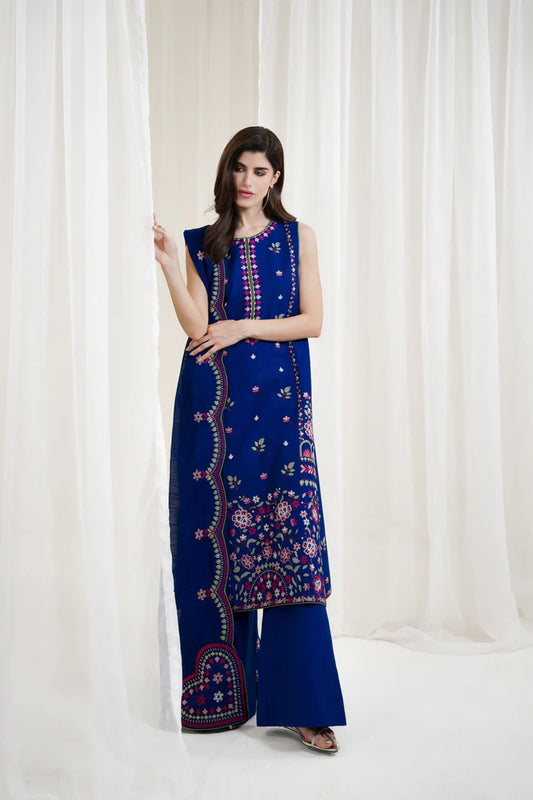 Zaib SS Eid Pret '25- ROYAL BLUE LUXURY EMBROIDERED 3PCS SET NPA3-25424