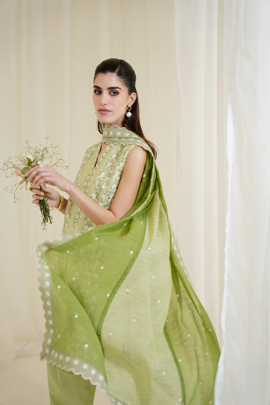 Zaib SS Eid Pret '25 - PISTACHIO LUXURY EMBROIDERED 3PCS SET NPA3-25429