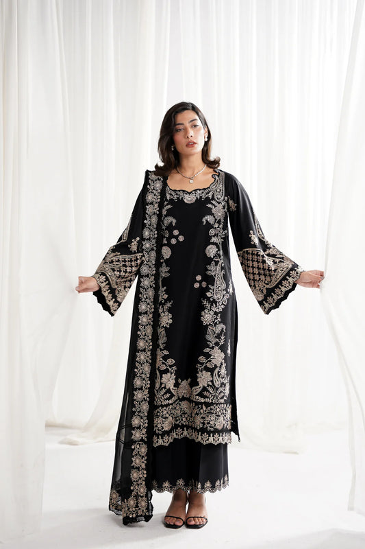 Zaib SS Eid Pret '25 -BLACK LUXURY EMBROIDERED 3PCS SET NPA3-25415