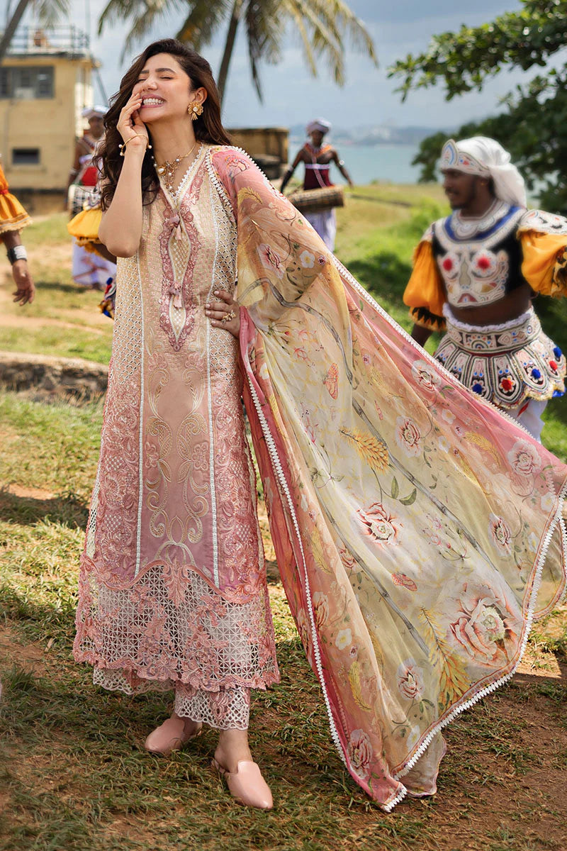 Mahira Khan Manaram Luxury Lawn’25 by Mushq | Tranquil Spark