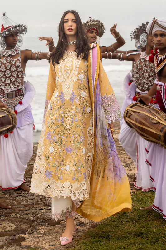 Mahira Khan Manaram Luxury Lawn’25 by Mushq | Gold Glow