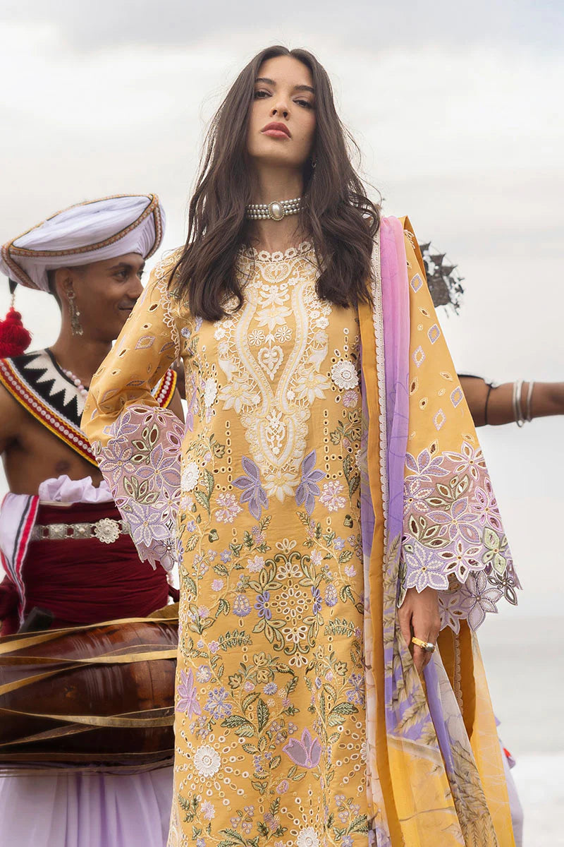 Mahira Khan Manaram Luxury Lawn’25 by Mushq | Gold Glow