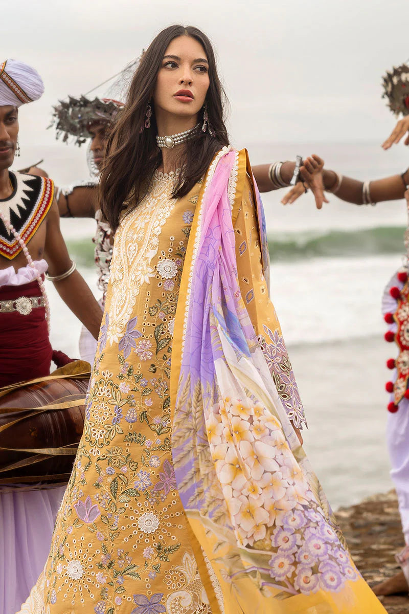 Mahira Khan Manaram Luxury Lawn’25 by Mushq | Gold Glow
