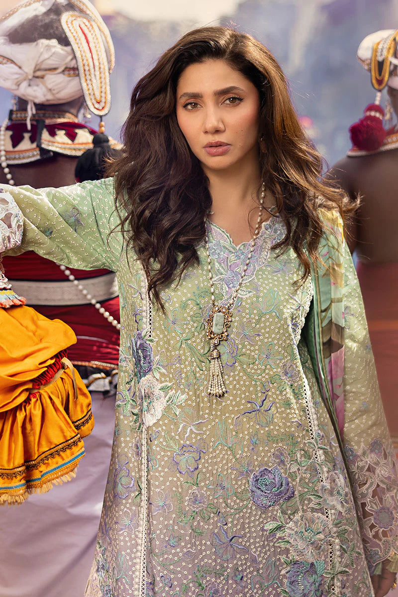 Mahira Khan Manaram Luxury Lawn’25 by Mushq | Glittering Grace