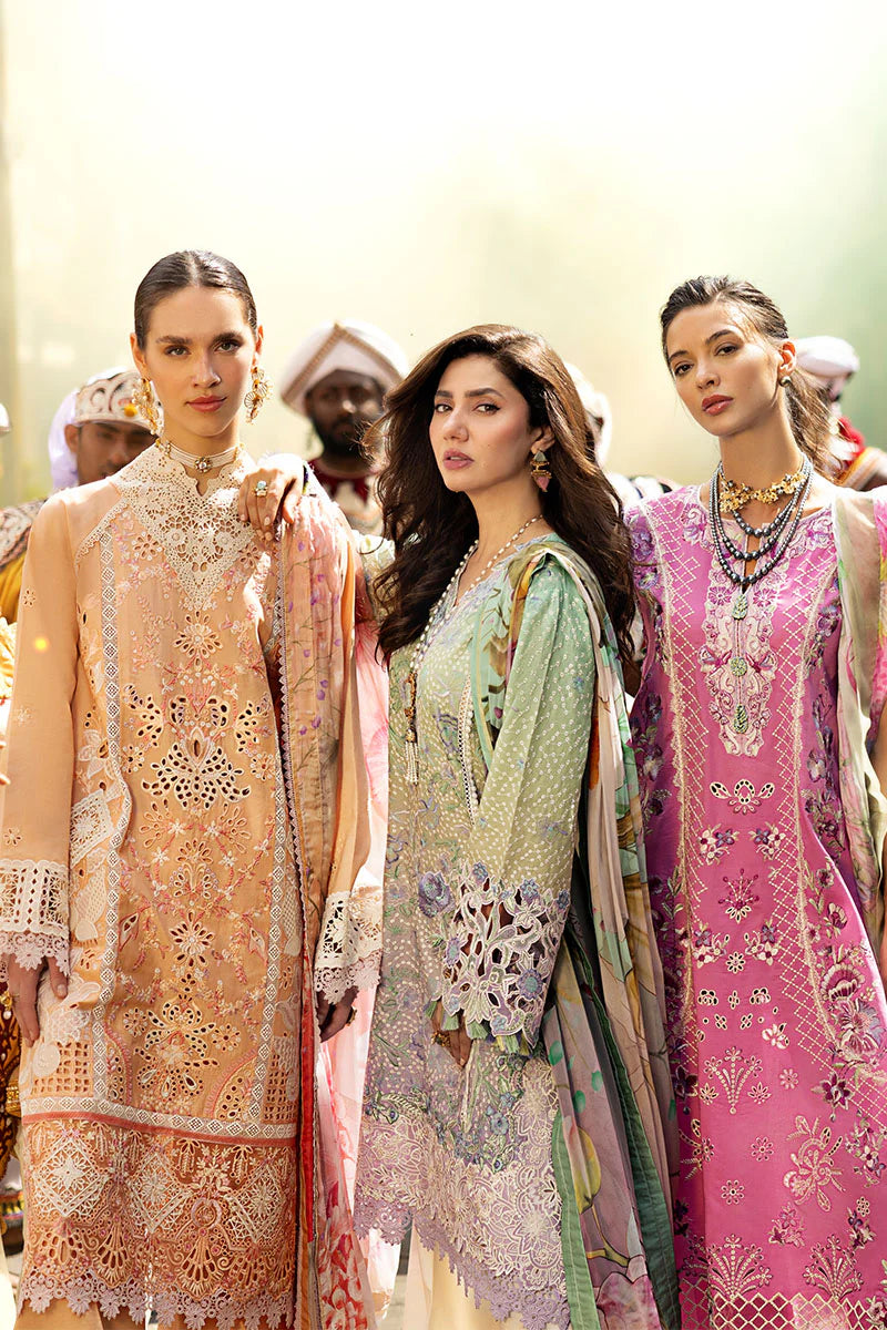 Mahira Khan Manaram Luxury Lawn’25 by Mushq | Glittering Grace