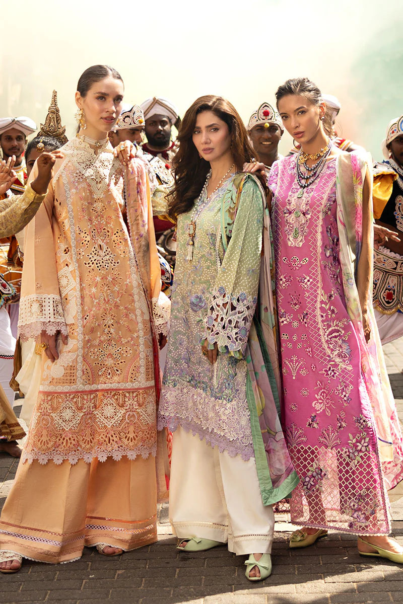 Mahira Khan Manaram Luxury Lawn’25 by Mushq | Glittering Grace