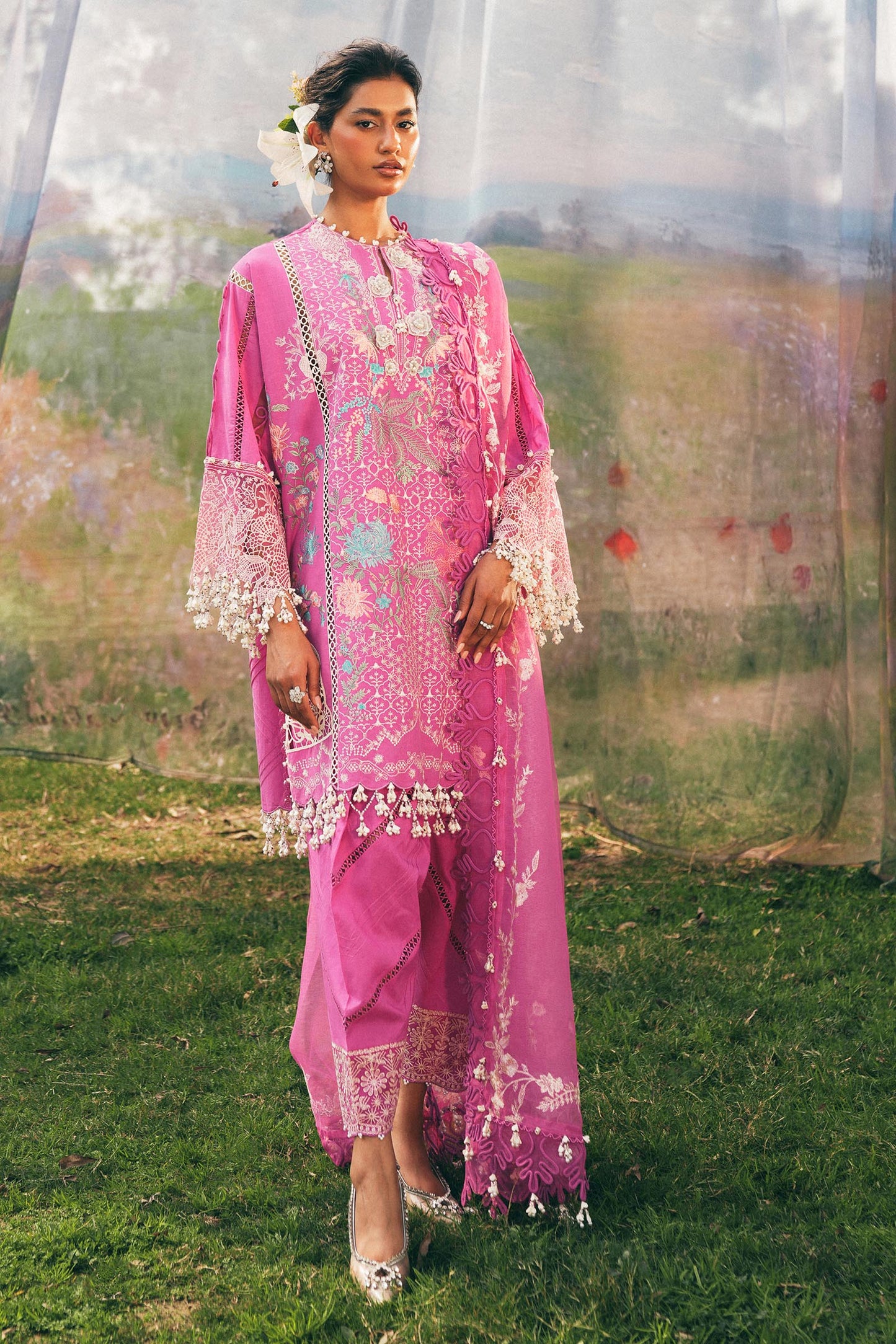 Unstitched Lawn 3 Piece Floral Suit - Pink