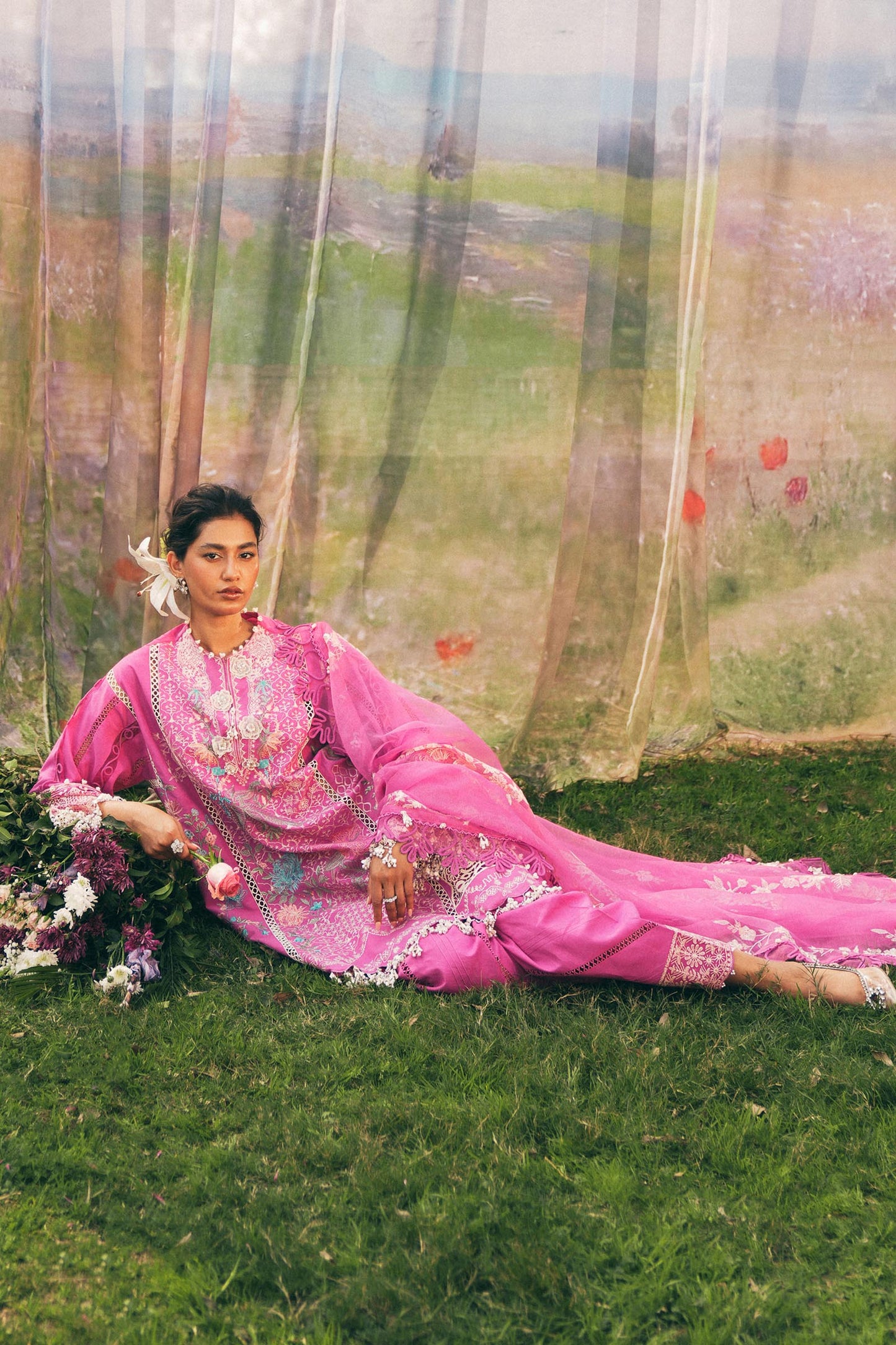 Unstitched Lawn 3 Piece Floral Suit - Pink