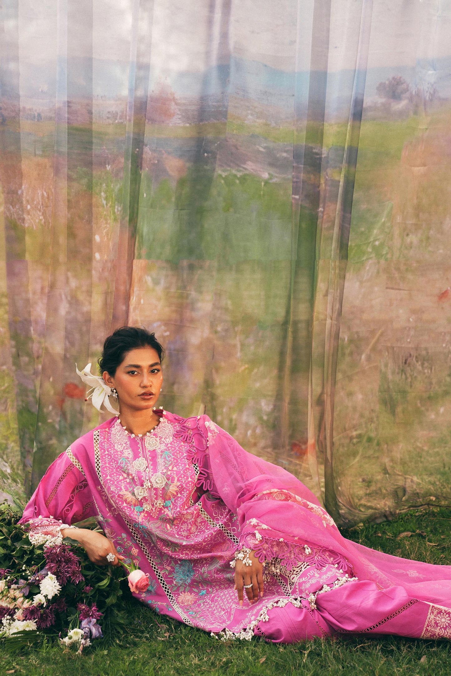 Unstitched Lawn 3 Piece Floral Suit - Pink
