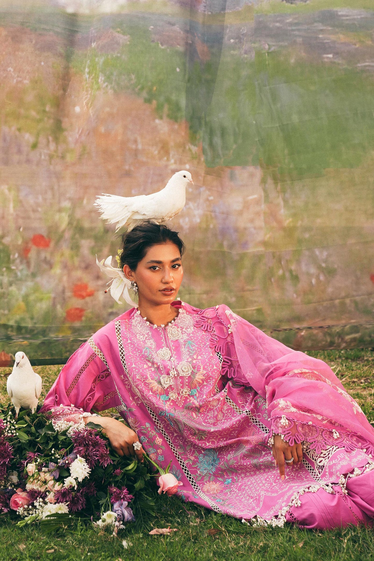 Unstitched Lawn 3 Piece Floral Suit - Pink