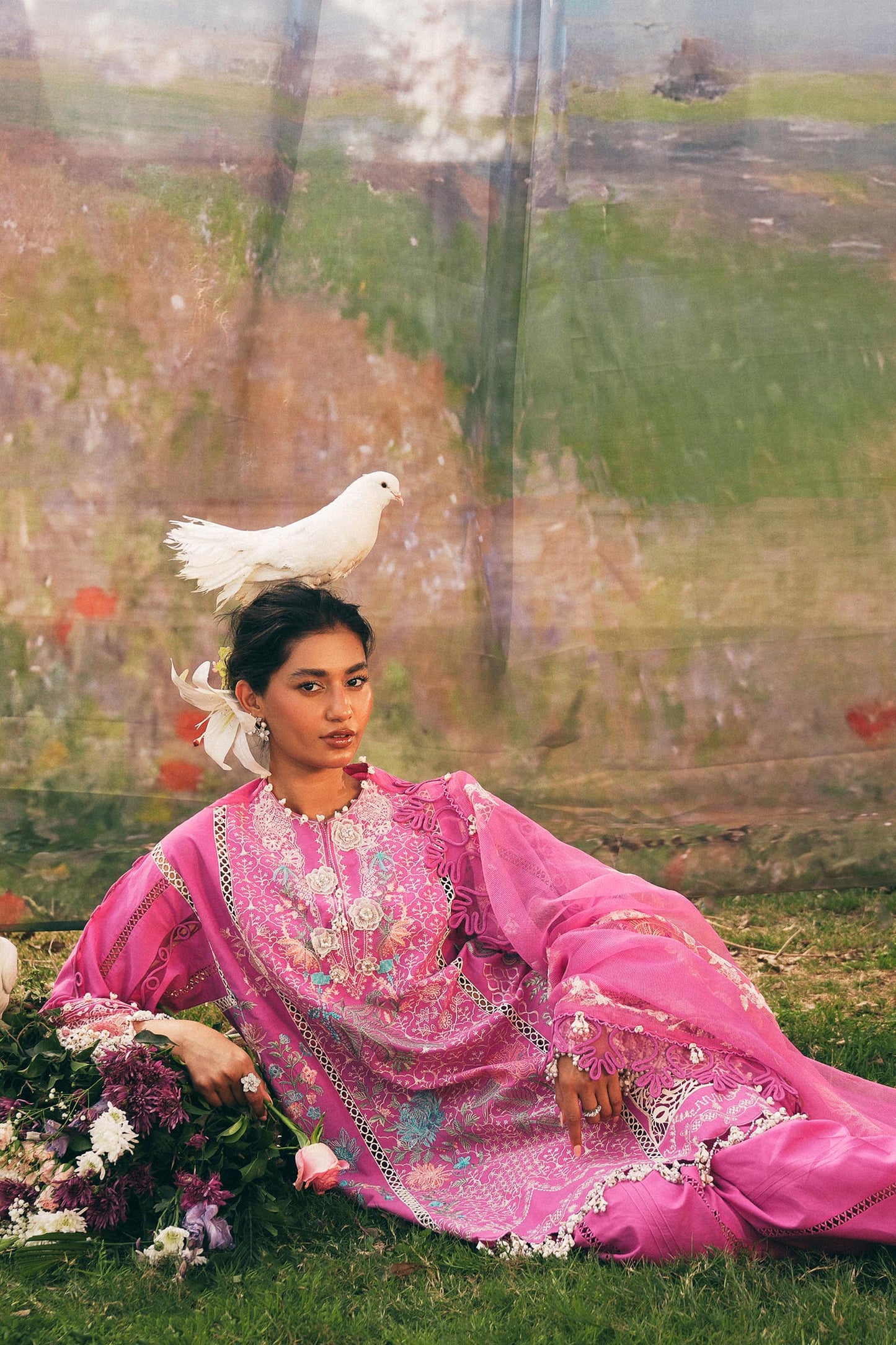 Unstitched Lawn 3 Piece Floral Suit - Pink