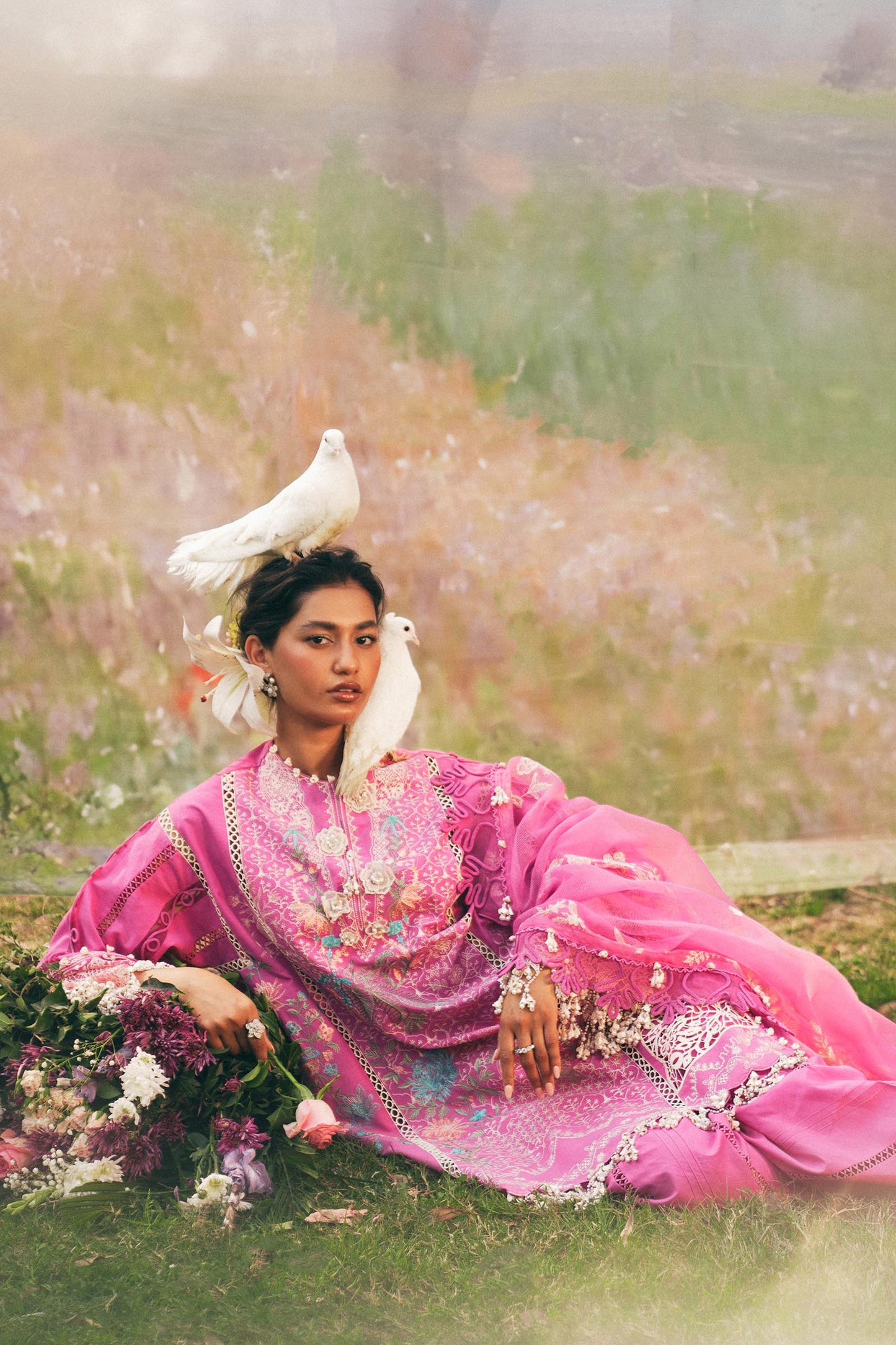 Unstitched Lawn 3 Piece Floral Suit - Pink