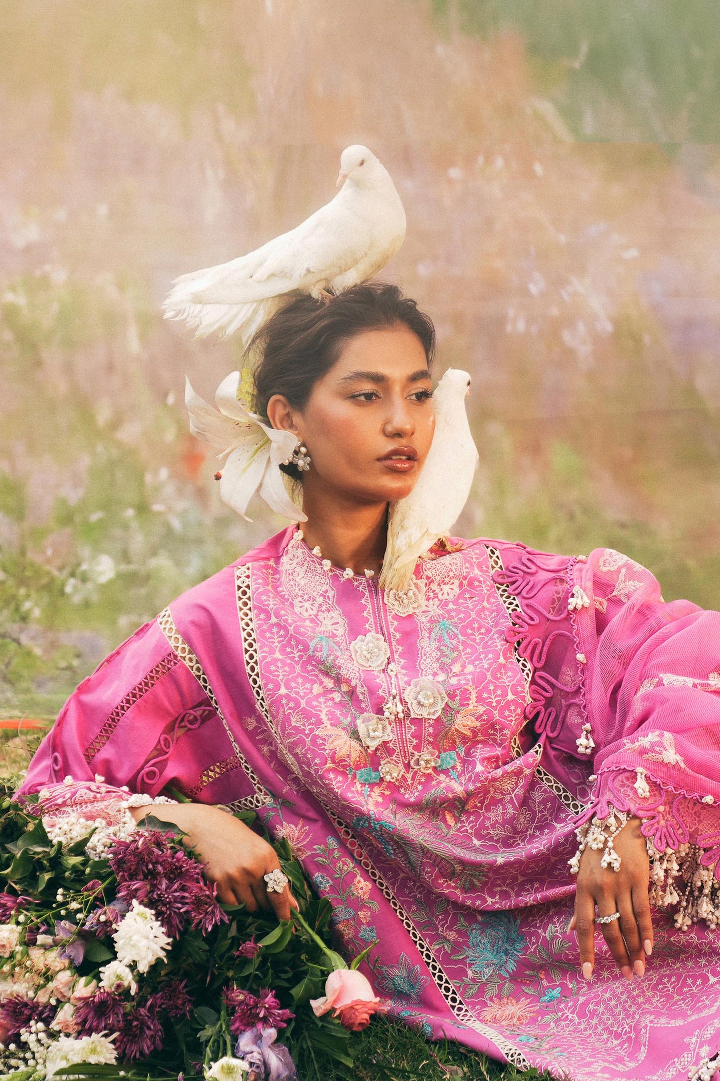 Unstitched Lawn 3 Piece Floral Suit - Pink
