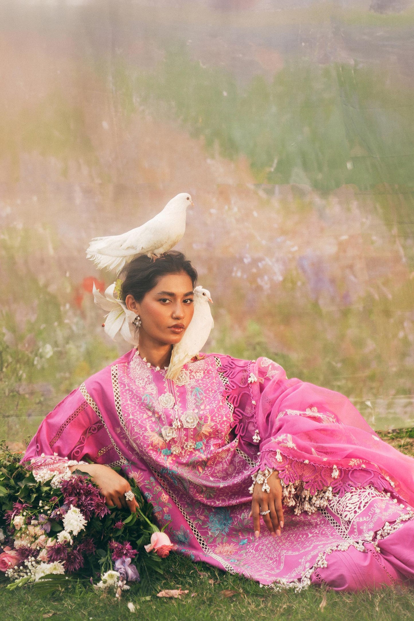 Unstitched Lawn 3 Piece Floral Suit - Pink