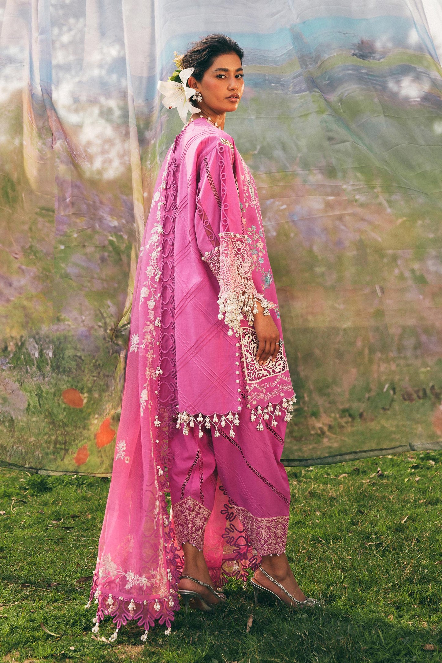Unstitched Lawn 3 Piece Floral Suit - Pink