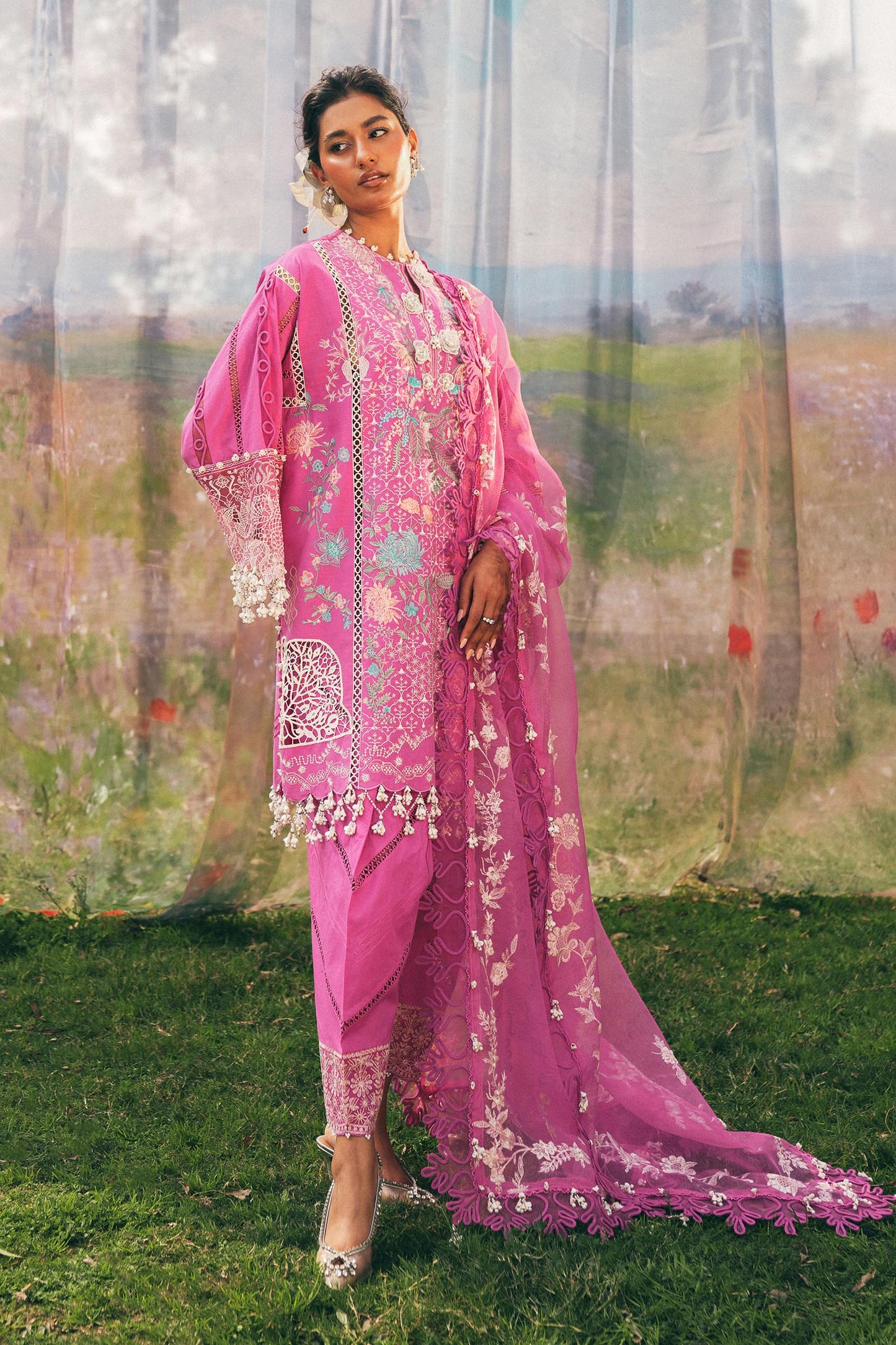 Unstitched Lawn 3 Piece Floral Suit - Pink