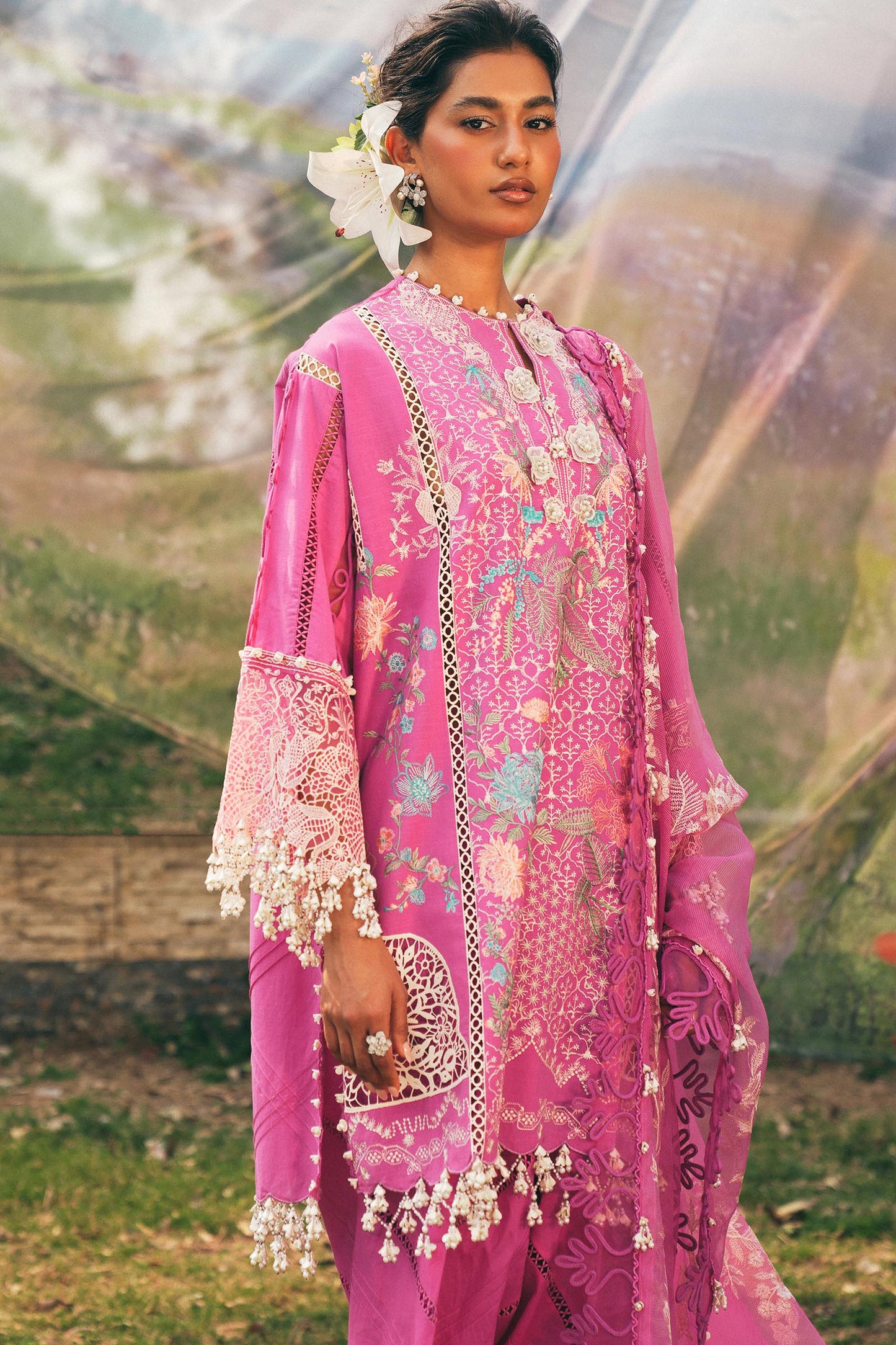Unstitched Lawn 3 Piece Floral Suit - Pink