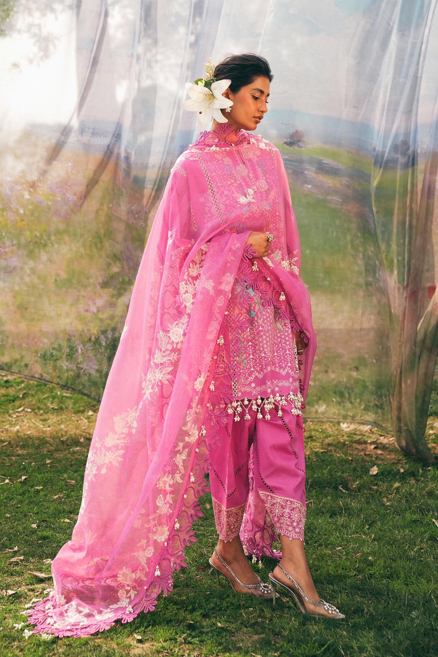 Unstitched Lawn 3 Piece Floral Suit - Pink