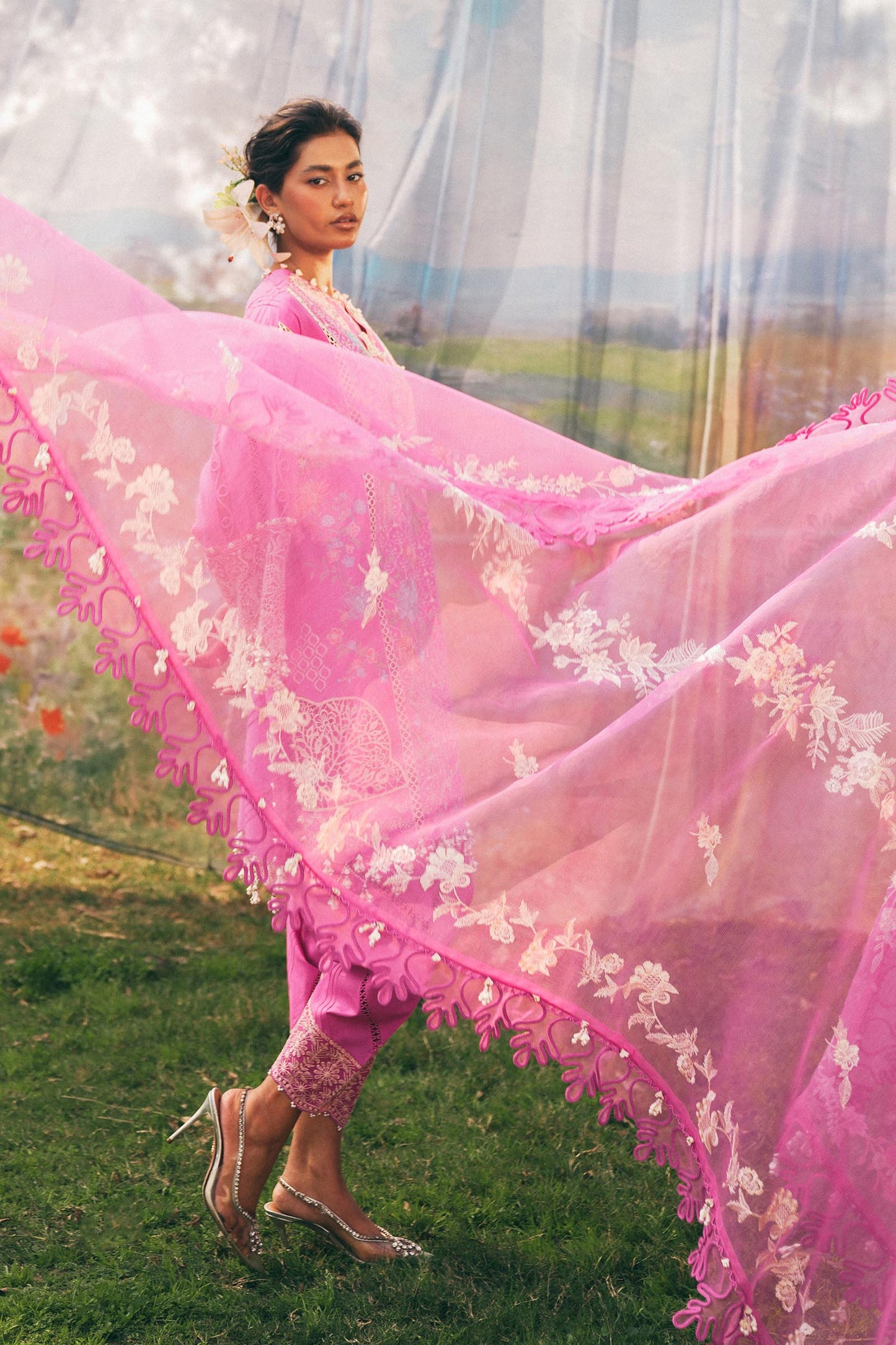 Unstitched Lawn 3 Piece Floral Suit - Pink