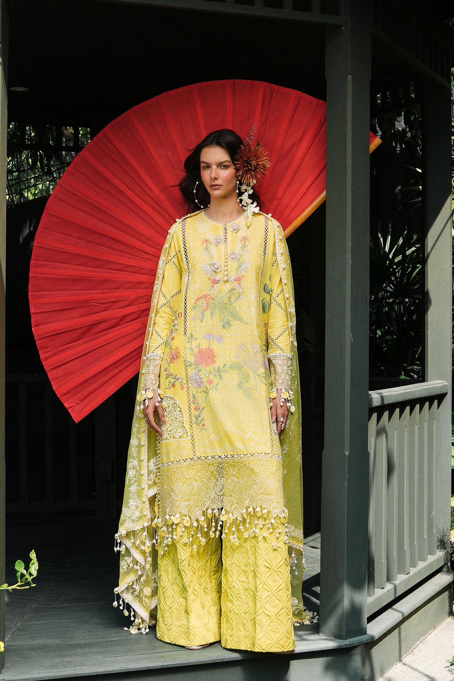 Unstitched Lawn 3 Piece Floral Suit - Yellow