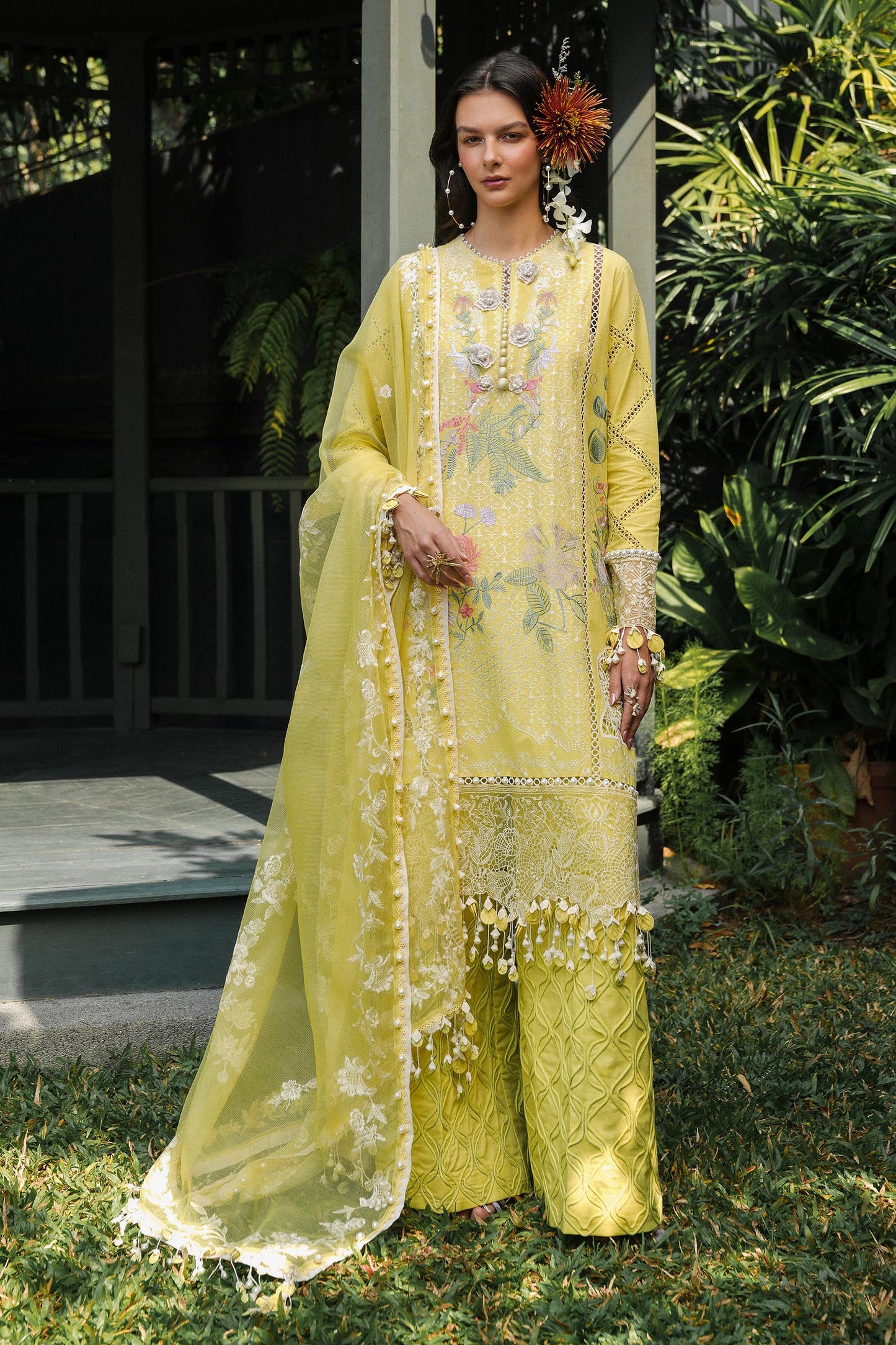 Unstitched Lawn 3 Piece Floral Suit - Yellow