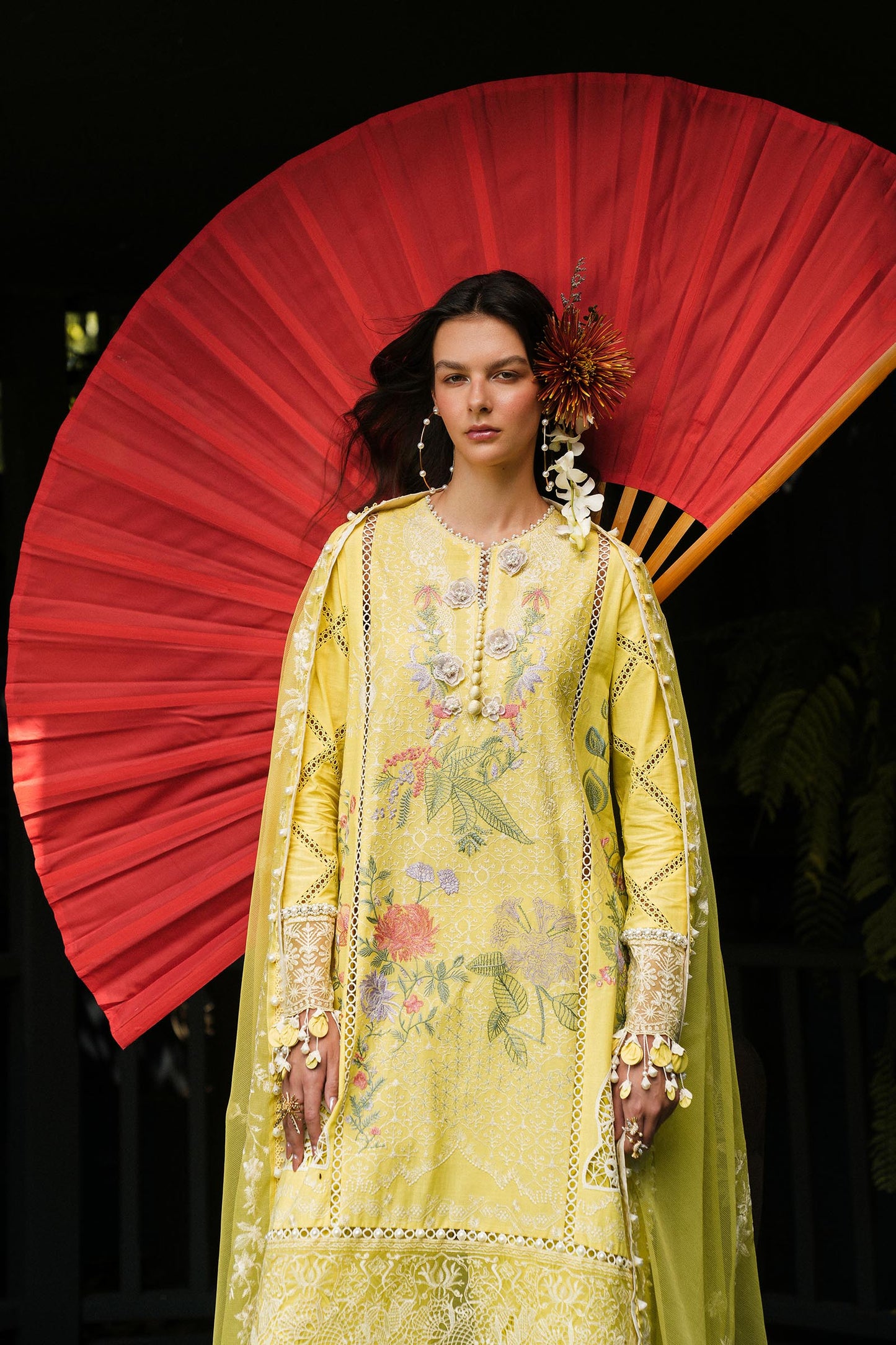 Unstitched Lawn 3 Piece Floral Suit - Yellow