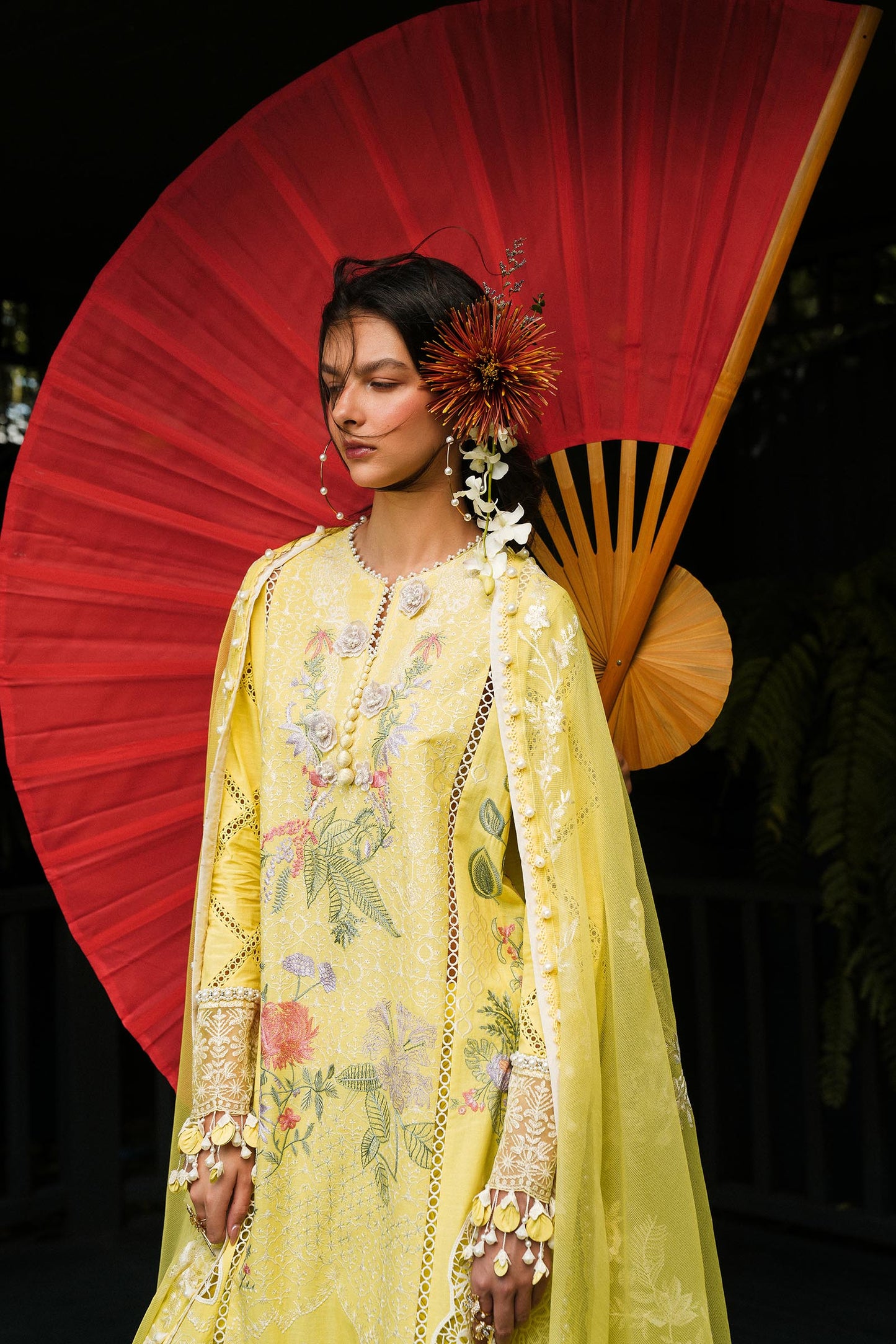 Unstitched Lawn 3 Piece Floral Suit - Yellow