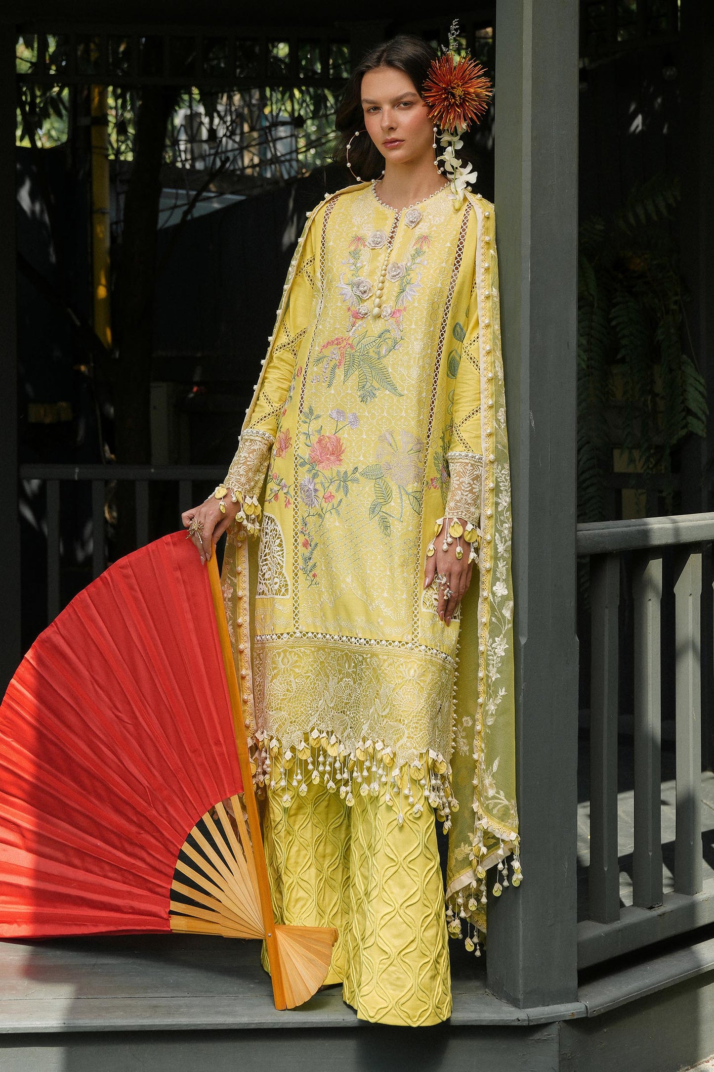 Unstitched Lawn 3 Piece Floral Suit - Yellow