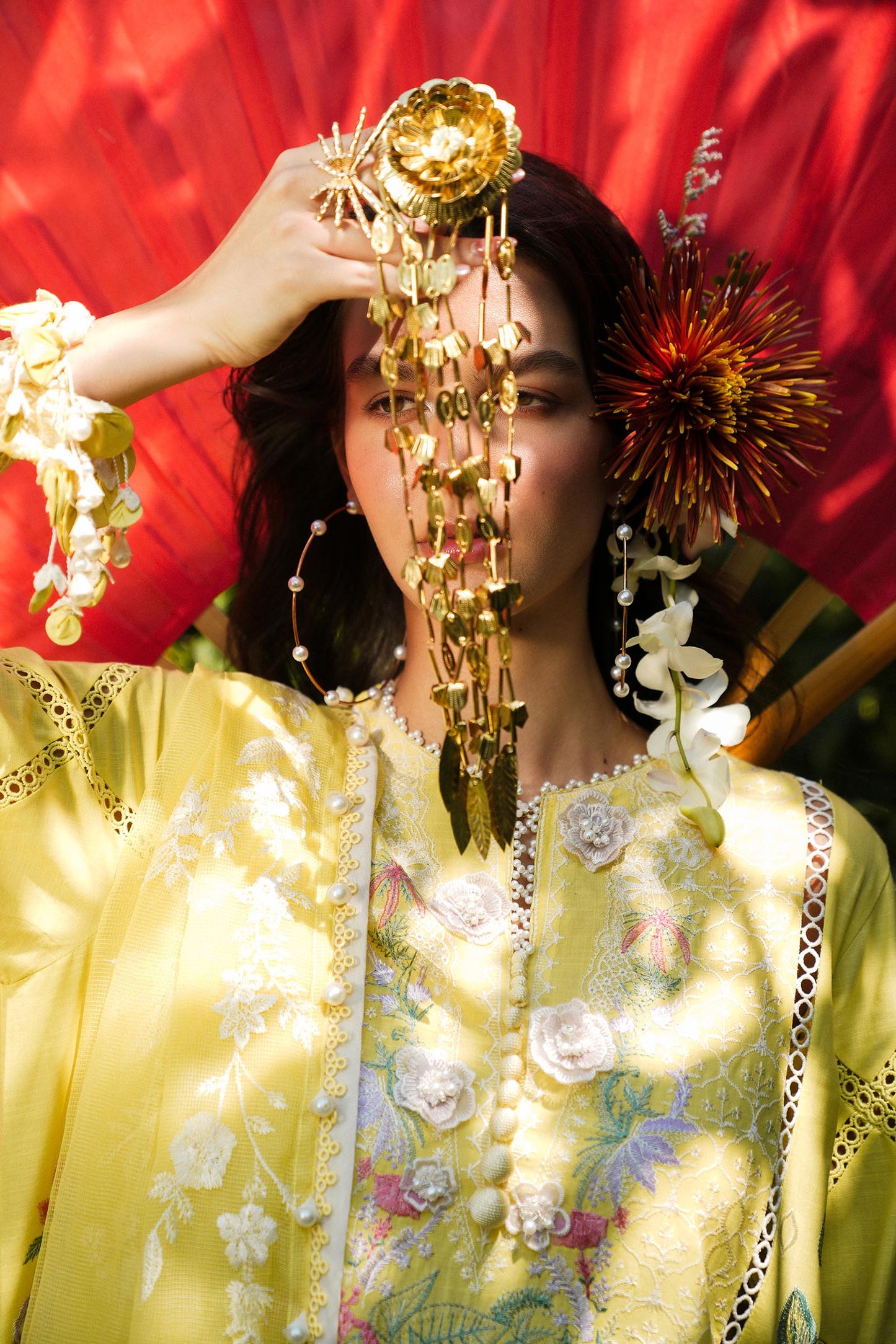 Unstitched Lawn 3 Piece Floral Suit - Yellow