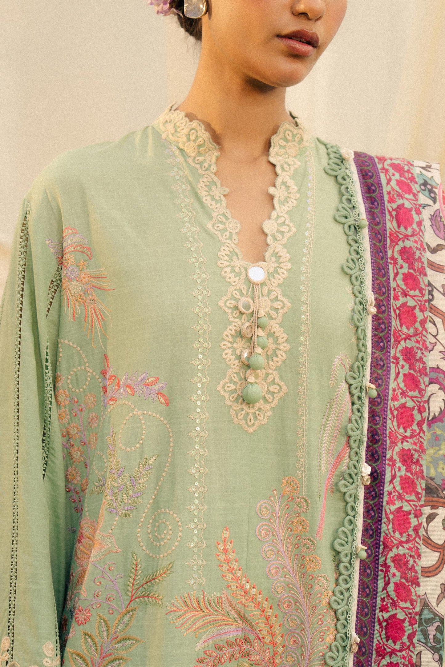 Unstitched Lawn 3 Piece Suit - Light Green