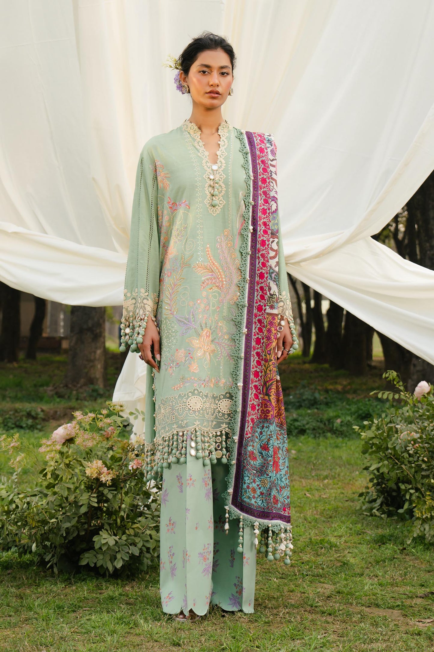 Unstitched Lawn 3 Piece Suit - Light Green