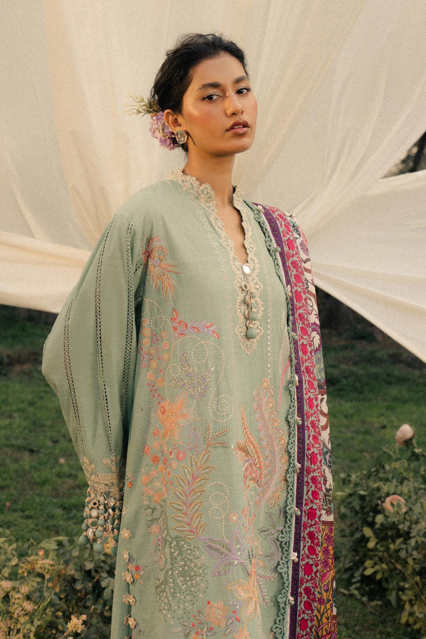 Unstitched Lawn 3 Piece Suit - Light Green