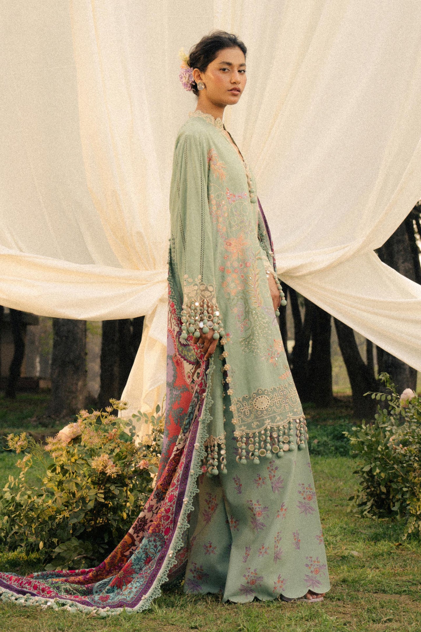 Unstitched Lawn 3 Piece Suit - Light Green
