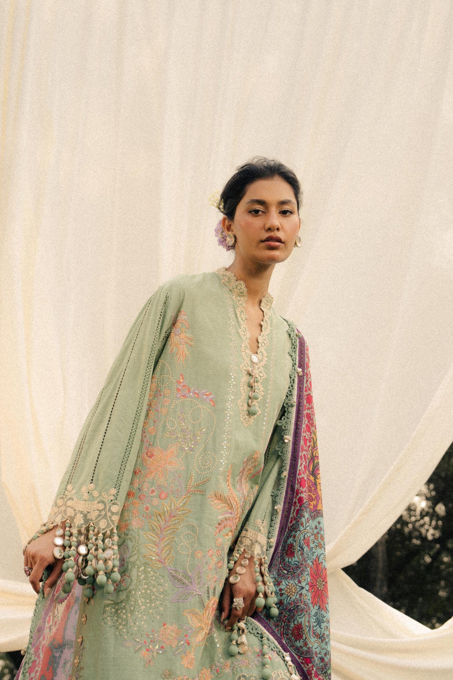 Unstitched Lawn 3 Piece Suit - Light Green