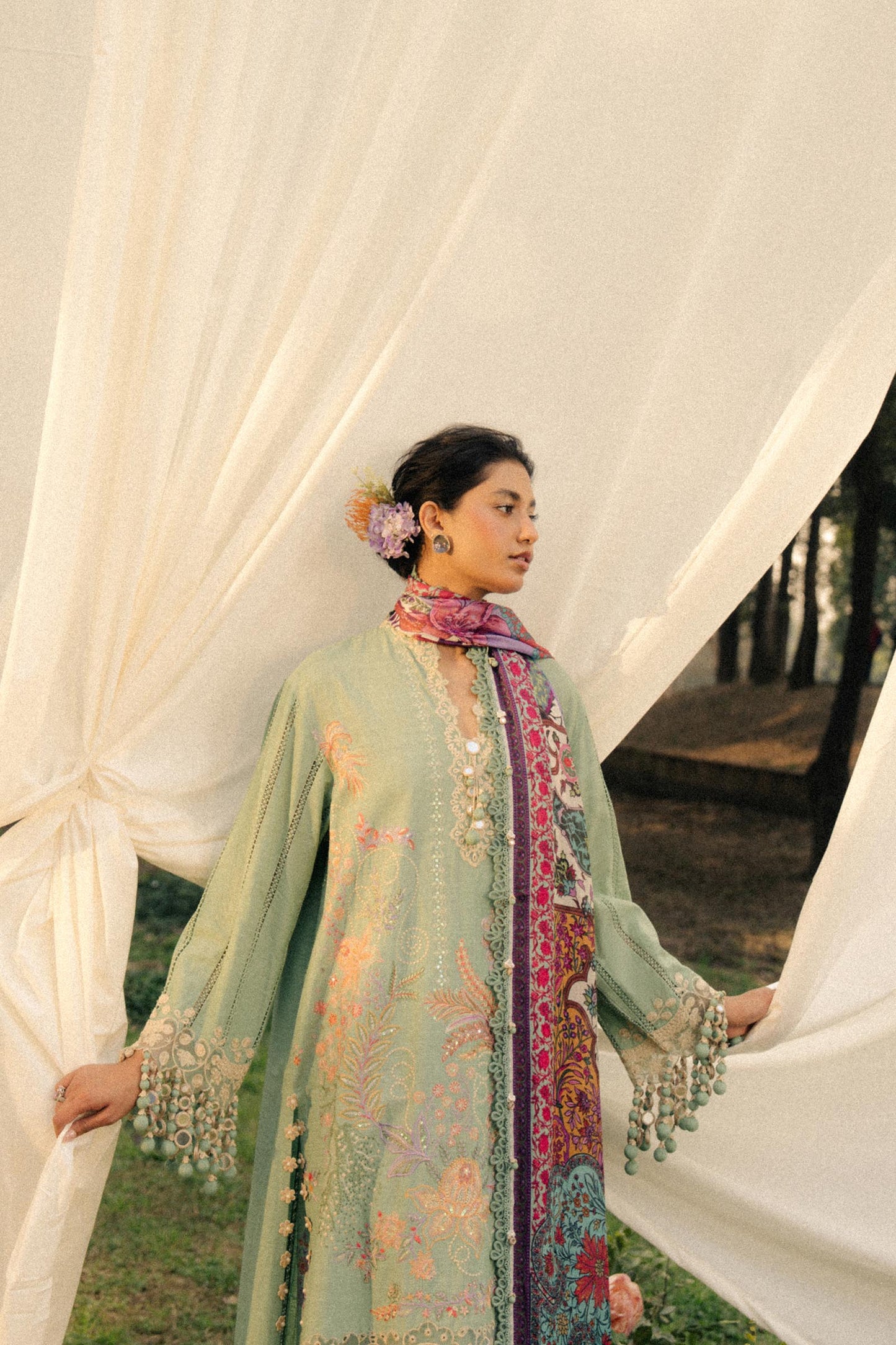 Unstitched Lawn 3 Piece Suit - Light Green