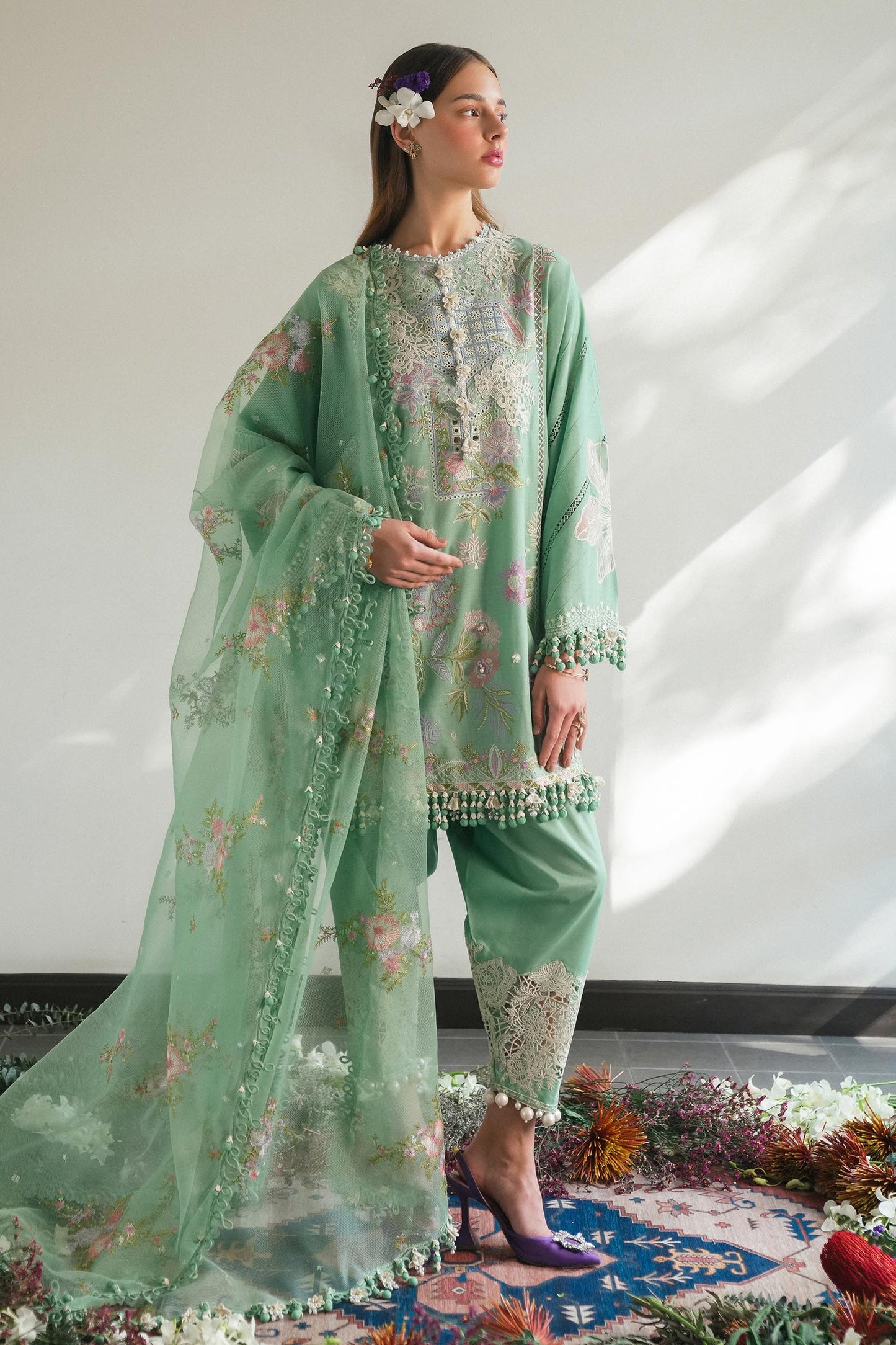 Unstitched Lawn 3 Piece Suit - Pista Green