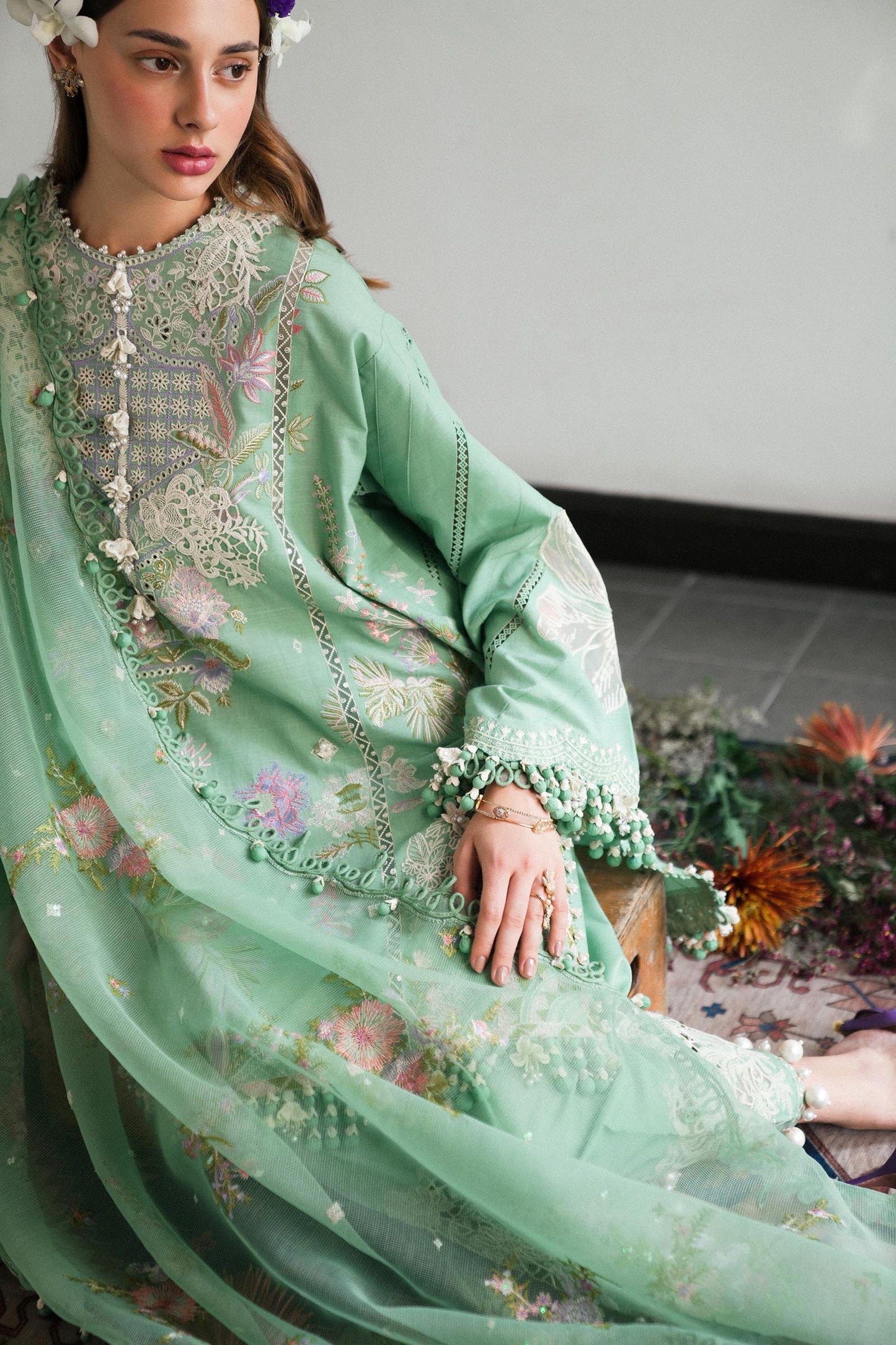 Unstitched Lawn 3 Piece Suit - Pista Green