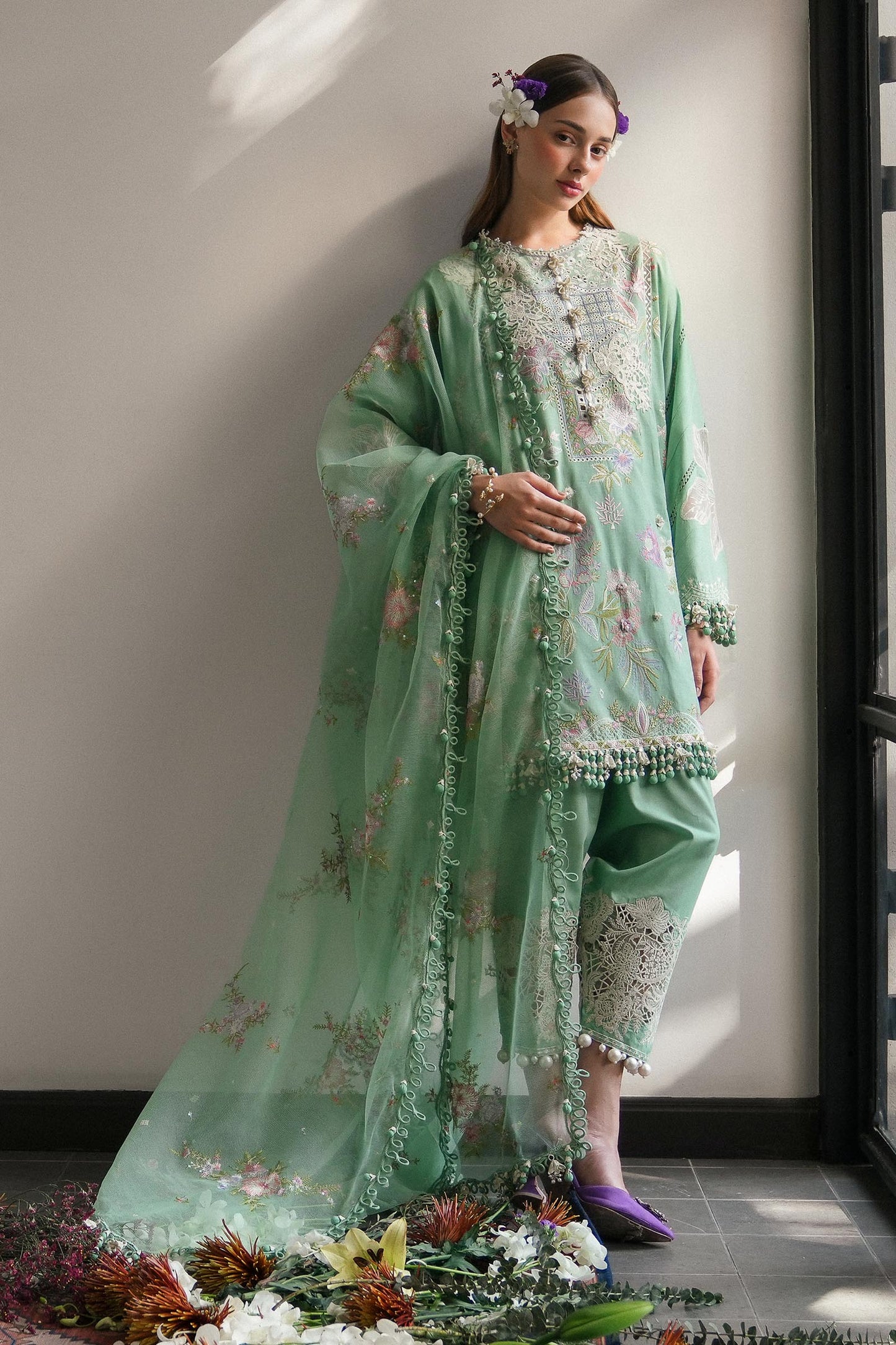 Unstitched Lawn 3 Piece Suit - Pista Green