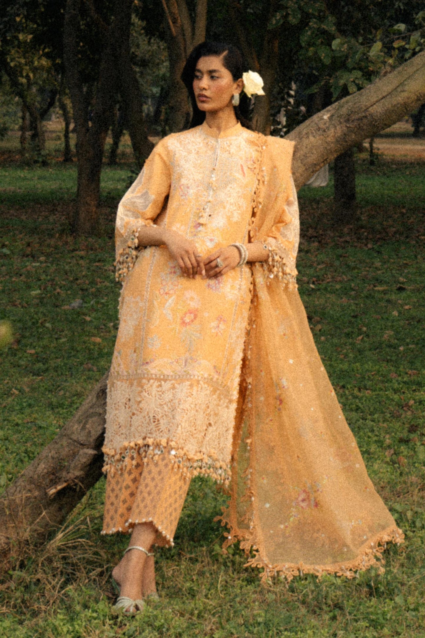 Unstitched Lawn 3 Piece Suit - Orange