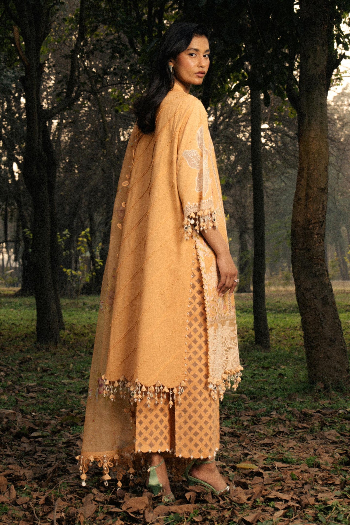 Unstitched Lawn 3 Piece Suit - Orange
